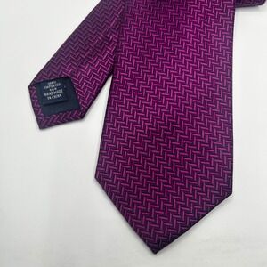 Paul Fredrick Mens Silk Necktie Magenta Purple Herringbone Chevron Handmade Tie